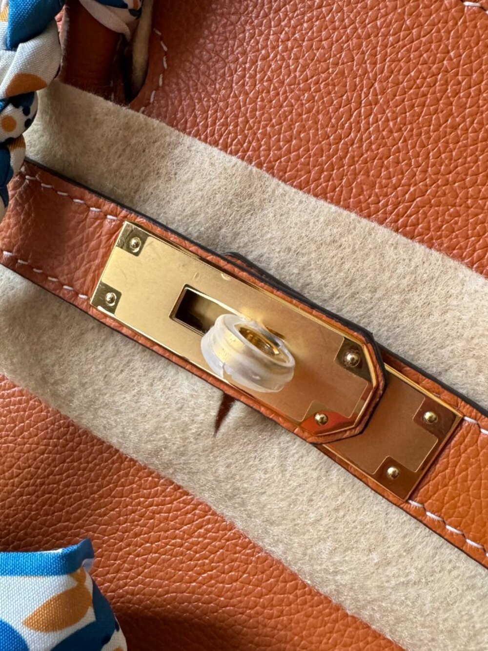 LEATHER INSIDE & OUT Gold Brown 30 BK Satchel Structured Belted w/ Gold HW - Picture 8 of 11